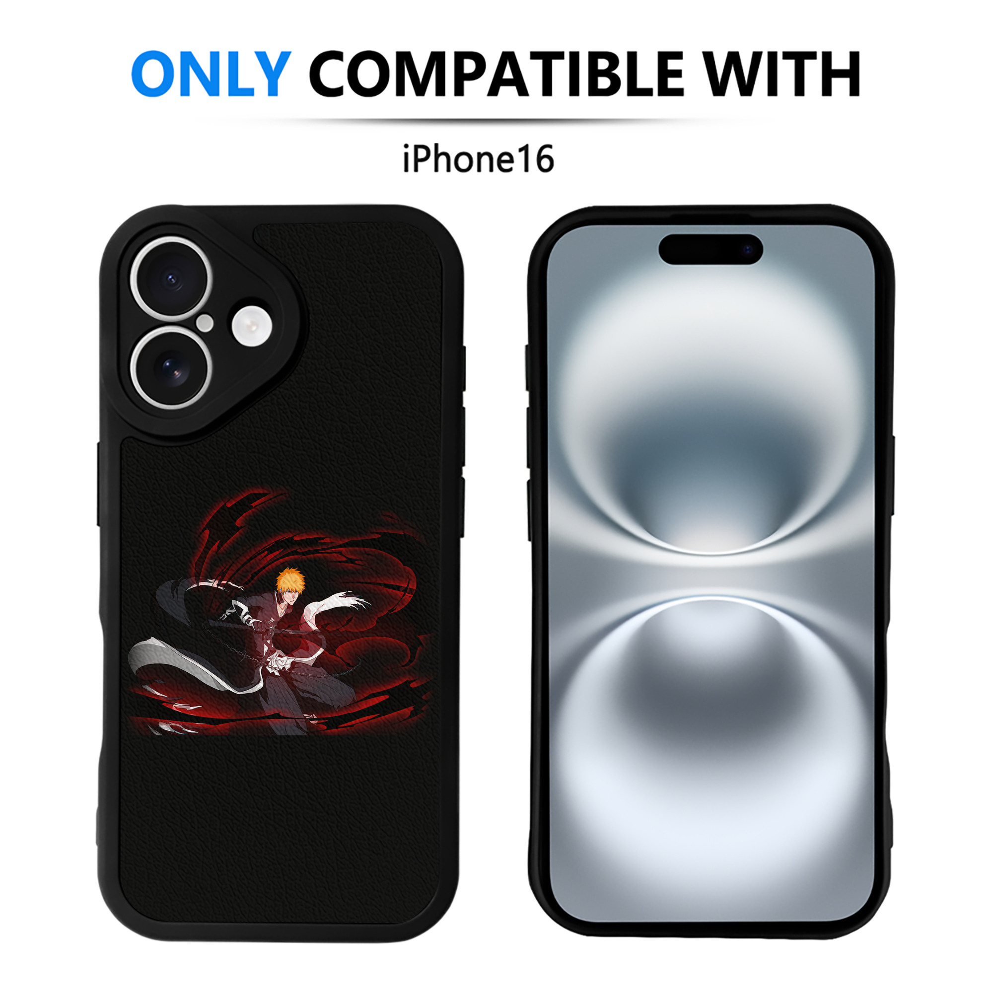 （画像用） ブリーチ 黒崎一護（くろさき いちご）BLEACH Kurosaki Ichigo 【iPhone 16シリーズ対応】シリコンスマホケース（レザー調） 材質：シリコン